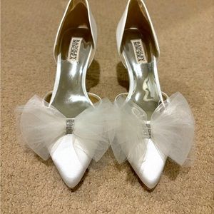 Badgley Mishka white heels